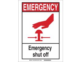 EMERGENCY  Shut Off Sign, 7" H x 5" W x 0.004" D, Vinyl