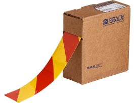 ToughStripe® Floor Marking Tape Roll -  Polyester, Diagonal Stripes, Red on Yellow, 2" x 100'