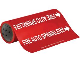 Roll Form Pipe Marker: FIRE AUTO SPRINKLERS, 30' H x 12" W, Roll of 30', Fits Pipes, 2.5" Dia. Thru 6" Dia.