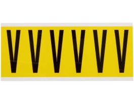 Repositionable Vinyl 3 in Black on Yellow, Letters V Card of 6 Labels