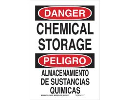 Bilingual DANGER Chemical Storage Sign, 10" H x 7" W x 0.06" D, Polystyrene