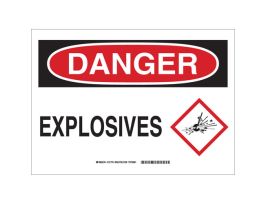DANGER Explosives w/Pictogram Sign, 10" H x 14" W x 0.006" D, Polyester