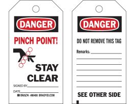 Danger Tag PINCH POINT STAY CLEAR Polyester 5.75 H x 3 W BK/RD/WH 10/PK