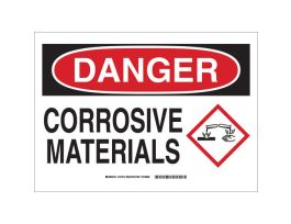 DANGER Corrosive Materials Sign, 10" H x 14" W x 0.035" D, Aluminum