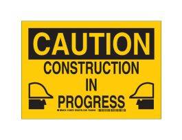CAUTION Construction In Progress Sign, 10" H x 14" W x 0.06" D, Polystyrene