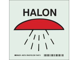 Halon Sign, 6" H x 6" W x 0.008" D, Black/Red on Glow, Polyester