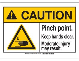 CAUTION Pinch Point. Keep Hands Clear Sign, 3.5" H x 5" W x 0.006" D, Polyester