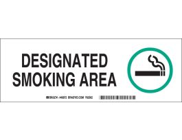 Designated Smoking Area Sign, 3.5" H x 10" W x 0.035" D, Aluminum