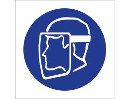 Face Shield Symbol Labels, 1.125" H x 1.125" W x 0.004" D, Card of 16 Labels, Blue on White