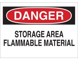 DANGER Storage Area Flammable Material Sign, 7" H x 10" W x 0.035" D, Black/Red on White, Aluminum