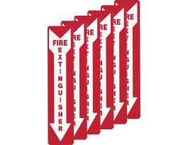 Pack of 6 Fire Extinguisher Sign, 18" H x 4" W x 0.004" D, White on Red, Vinyl