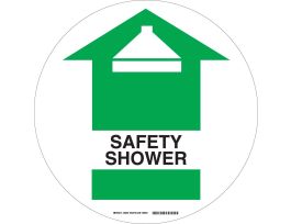 Anti Skid Floor Sign: Vinyl, Black/Green On White, 17" Diameter, Safety Shower