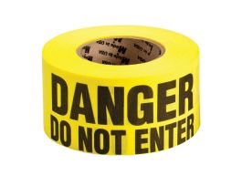 Re-Pulpable Danger Barricade Tape, Biodegradable Cotton, Black on Yellow, 3" x 135'