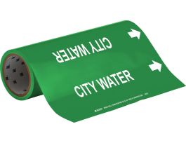 Roll Form Pipe Marker: CITY WATER, 30' H x 12" W x 30' L, Roll of 30', Fits Pipes, 2.5" Dia. Thru 6" Dia.