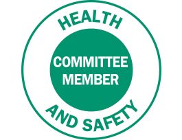 HEALTH AND SAFETY/COMMITTEE MEMBER Hard Hat Labels, 2" Dia, Card of 4 Labels, Green on White