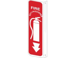 L 2-Way View Fire Extinguisher Sign, 12" H x 4" W x 0.06" D, White on Red, Plastic