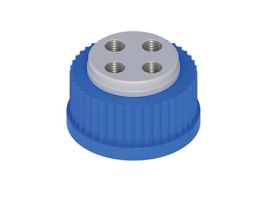 Solvent Delivery Cap w/ 304 SS Port Thread Inserts, four 1/4"-28, GL32; 1/ea