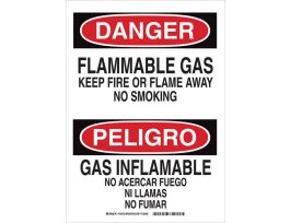 Bilingual DANGER Flammable Gas Keep Fire Or Flame Away No Smoking Sign, 14" H x 10" W x 0.06" D, Polystyrene
