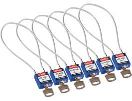 Compact Nylon Padlock 8 in Steel Shackle KA Blue with 15.75 in Cable 6PK