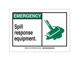 EMERGENCY Spill Response Equipment. Sign, 10" H x 14" W x 0.1" D, Fiberglass