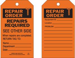 Repair Tag REPAIR ORDER Paper 7x4 Black on Orange 100/PK