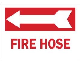 Fire Hose Sign, 10" H x 14" W x 0.1" D, Red on White, Fiberglass, Arrow Direction: Left