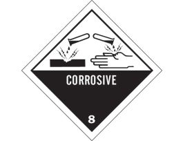 CORROSIVE 8 Hazardous Material Shipping Labels, 4" H x 4" W x 0.004" D, Black on White