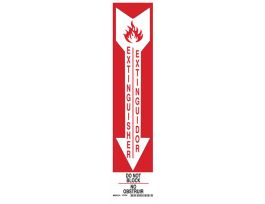 Bilingual Extinguisher Do Not Block Sign, 18" H x 4" W x 0.06" D, Black/Red on White, Polystyrene