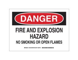 DANGER Fire And Explosion Hazard No Smoking Or Open Flames Sign, 10" H x 14" W x 0.035" D, Aluminum