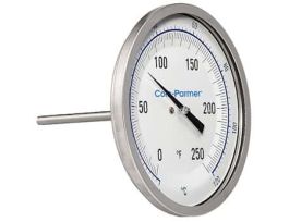 Industrial Silicone-Filled Bimetal Thermometer, 5 Dial, Back Connection, 2  Stem, 0/250F & -20/120C