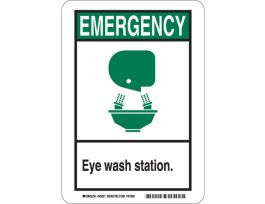 EMERGENCY Eye Wash Station. Sign, 14" H x 10" W x 0.035" D, Aluminum