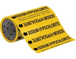 SODIUM HYPOCHLORITE Pipe Marker, 30' H x 8" W, Roll of 30', Fits Pipes 2" Dia. or Smaller