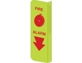 Fire Alarm Sign, 12" H x 4" W x 0.063" D, Red on Glow, Polystyrene