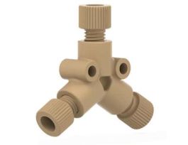 Low-Pressure Y Connector Assembly, Natural PEEK, 0.060" Bore, 1/8" OD Tubing, 1/4-28 Flat Bottom; 1/EA