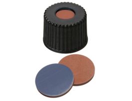 Screw Cap, Polypropylene, Black, 8 mm, Red Butyl/Grey PTFE Septa; 1000/pk