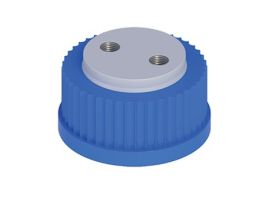 Solvent Delivery Cap with 304 SS Port Thread Inserts, two 1/4"-28, GL45; 1/ea