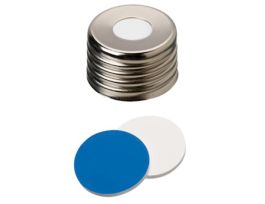 Screw Cap, Magnetic Silver, 18 mm, UltraClean Pre-Slit Silicone/Blue PTFE Septa; 1000/pk