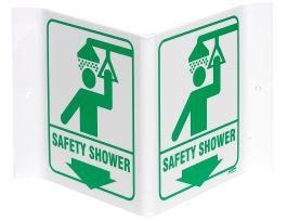 V Safety Shower Sign, 6" H x 9" W x 4" D, Acrylic
