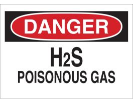 DANGER H2S Poisonous Gas Sign, 10" H x 14" W x 0.06" D, Polystyrene