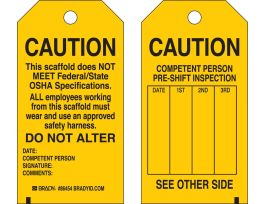 Equipment Status Tag CAUTION Heavy Duty Polyester 5.75 x 3  BK/YW 10/PK