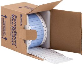 PermaSleeve Heat Shrink Wire and Cable Labels 3/16" Dia for 3" Core Printers - 1" White Single-Sided