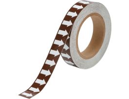 Directional Flow Arrow Tape for Pipe Marking - Roll Form,  Vinyl, White on Brown, 1"x 30 yd