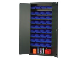 CABINET W/36 BLUE BINS STEEL 36X18X78IN