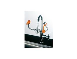Faucet-Mount Personal Eyewash with gooseneck-mounted outlets