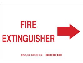 Fire Extinguisher Sign, 7" H x 10" W x 0.035" D, Red on White, Aluminum, Arrow Direction: Right