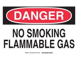 DANGER No Smoking Flammable Gas Sign, 10" H x 14" W x 0.035" D, Aluminum