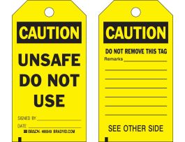 Equipment Status Tag CAUTION Heavy Duty Polyester 5.75 x 3  BK/YW 10/PK