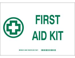 First Aid Kit Sign, 7" H x 10" W x 0.006" D, Polyester, Green on White