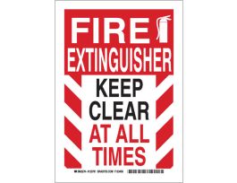 Fire Extinguisher Keep Clear At All Times Sign, 10" H x 7" W x 0.035" D, Black/Red on White, Aluminum