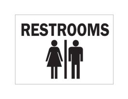 Restrooms Sign, 10" H x 14" W x 0.06" D, Polystyrene